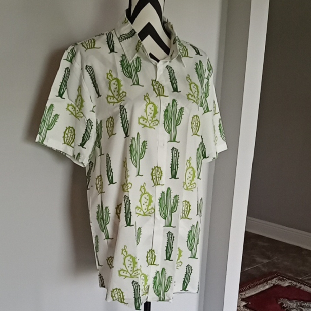Men's Green Cactus Print Shirt - Picture 5 of 7